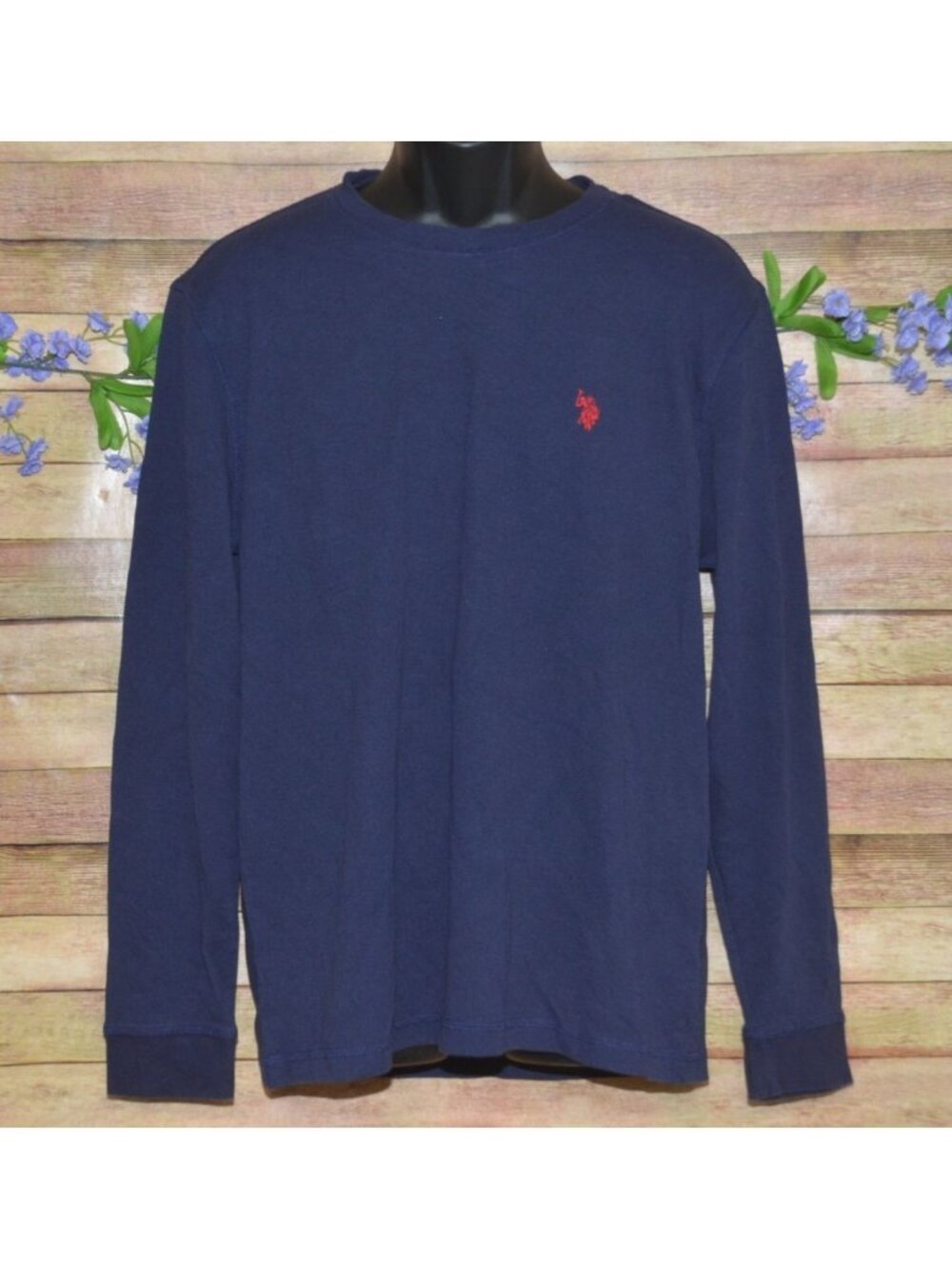 U.S. Polo Assn. Mens Navy Blue Long Sleeve Crewneck Henley Shirt Ribbed Size L
